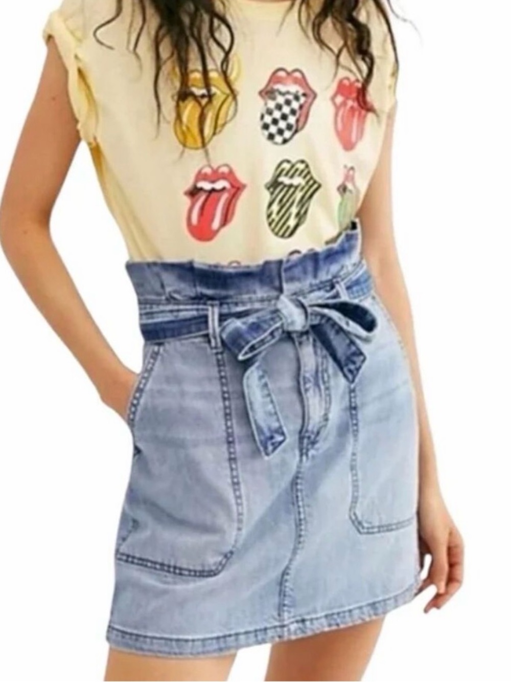 Free People Splendor In The Grass Denim Mini Skirt Paper Bag Size 8 Cotton